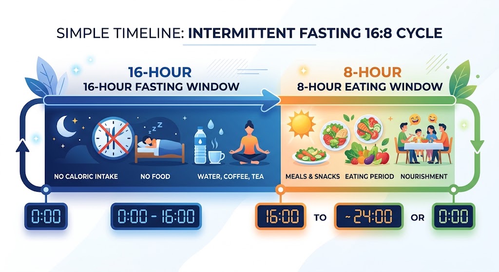 simple timeline graphic showing the 16-hour fast and 8-hour eating window