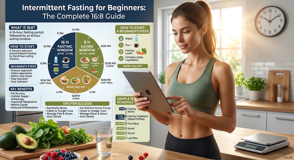 Clock and a plate of food representing a 16:8 intermittent fasting eating window