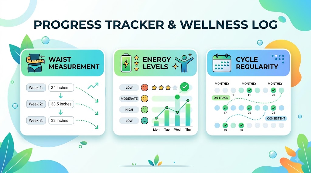 simple tracking graphic — waist measurement, energy, cycle regularity as progress