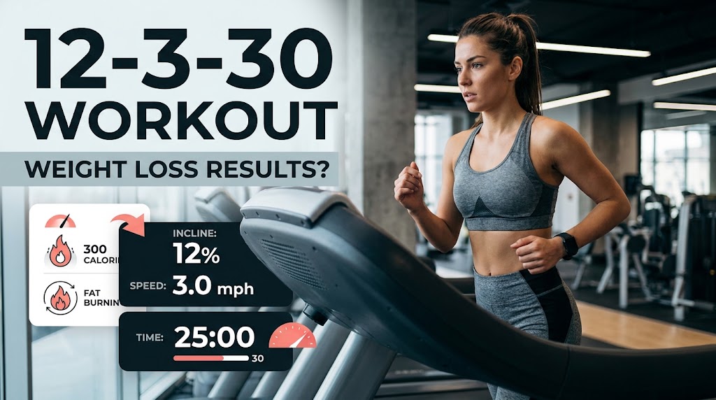 woman doing 12-3-30 incline treadmill workout